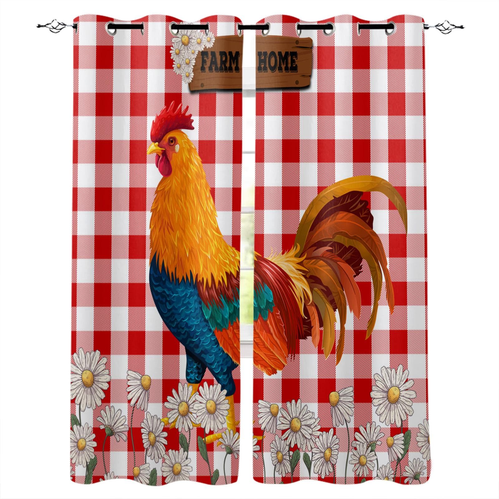 Farm Life Rooster Hen Sunflower Home Decor Window Curtains Bedroom Kitchen Curtain Panel Curtains for Living Room 135W x 60H(cm)