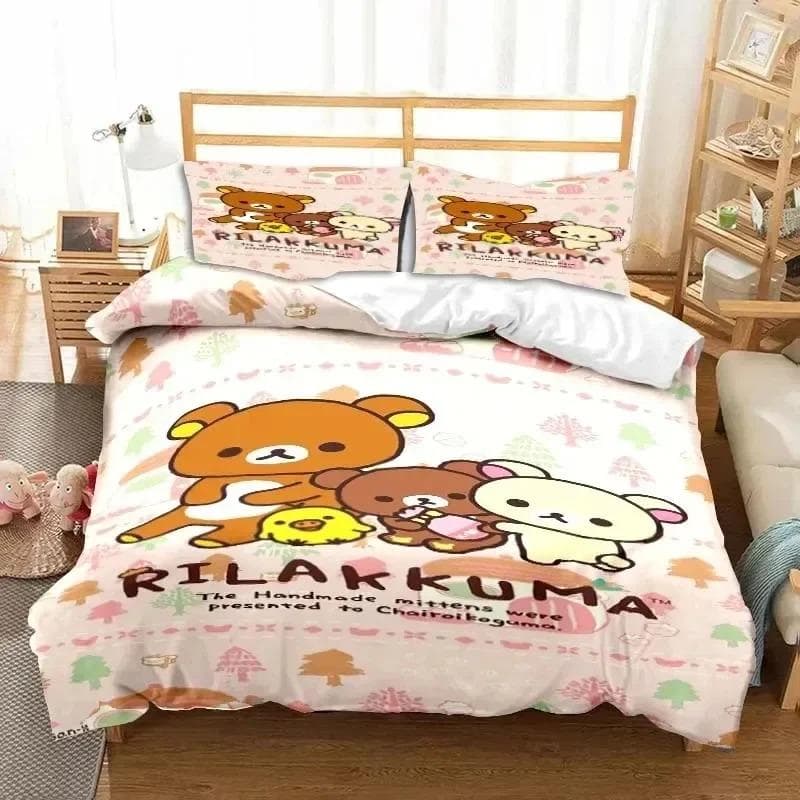 3dCartoon Rilakkuma Bear Bedding Set Duvet Cover Bed Set Quilt Cover Pillowcase Comforter king Queen Size Boys Adult Bedding Set US Twin 173x218cm