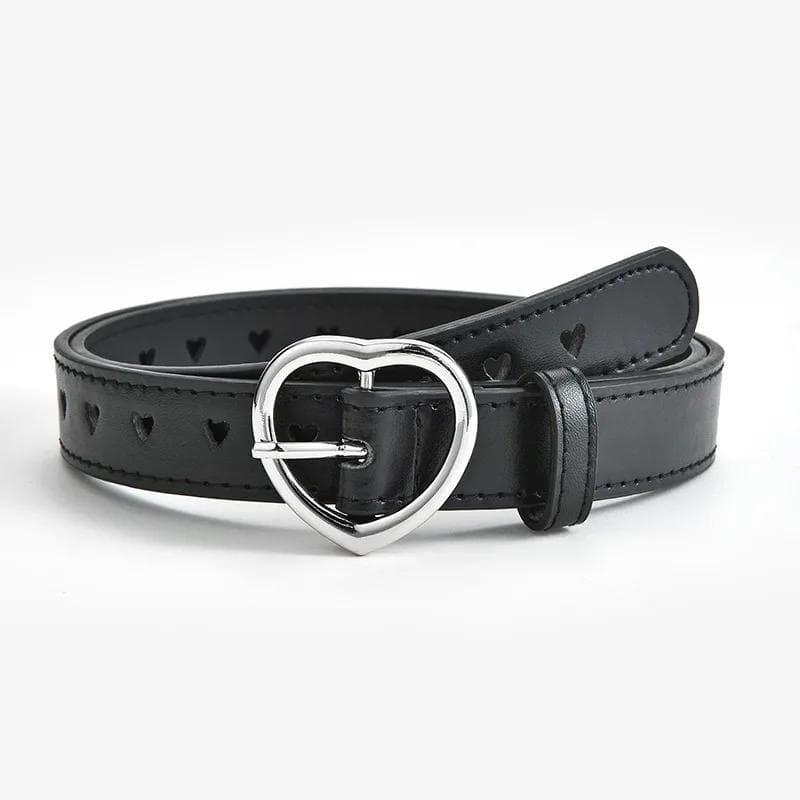 Faux Leather Belt Kids Cute Peach Heart Buckle Belts For Girls Solid Waistband Love Heart Eyelet Grommet Waist Belt 90cm black