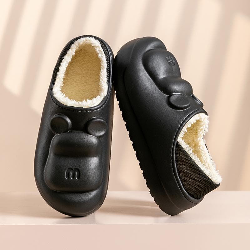 Velvet Cotton Slippers with Thick Soles for Indoor/Outdoor Use, Women's/Men's Autumn & Winter Care, Easy-Clean Heeled Slippers. Size 42-43 black