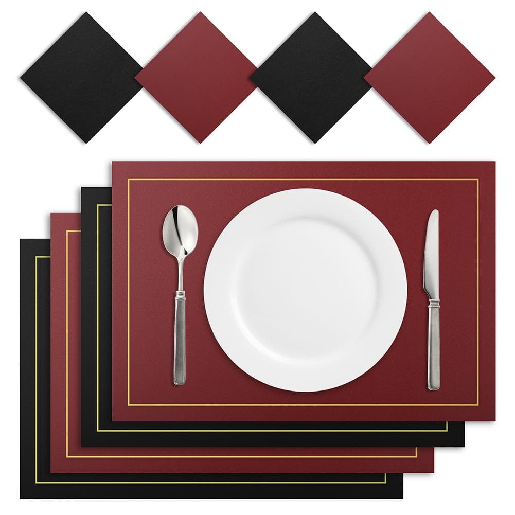 4/8pc Set Placemats with Coaster PU Leather Nordic Style Tableware Pad Coffee Table Non-Slip Waterproof Washable Kitchen Mats 8pc mat and coaster