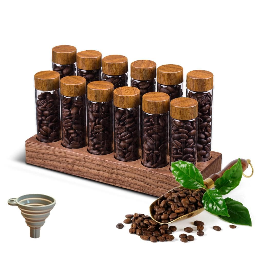 12pcs Single Dose Coffee Bean Storage Tubes Borosilicate Glass Coffee Bean Cellar Container with brown