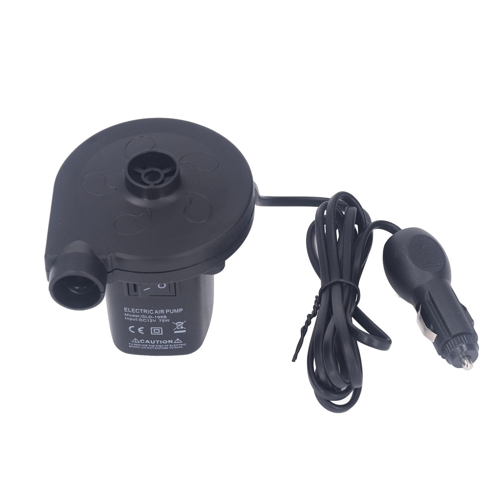 Electric Air Pump 75W Low Noise Portable Inflator Deflator Pump with 3 Nozzle DC12V