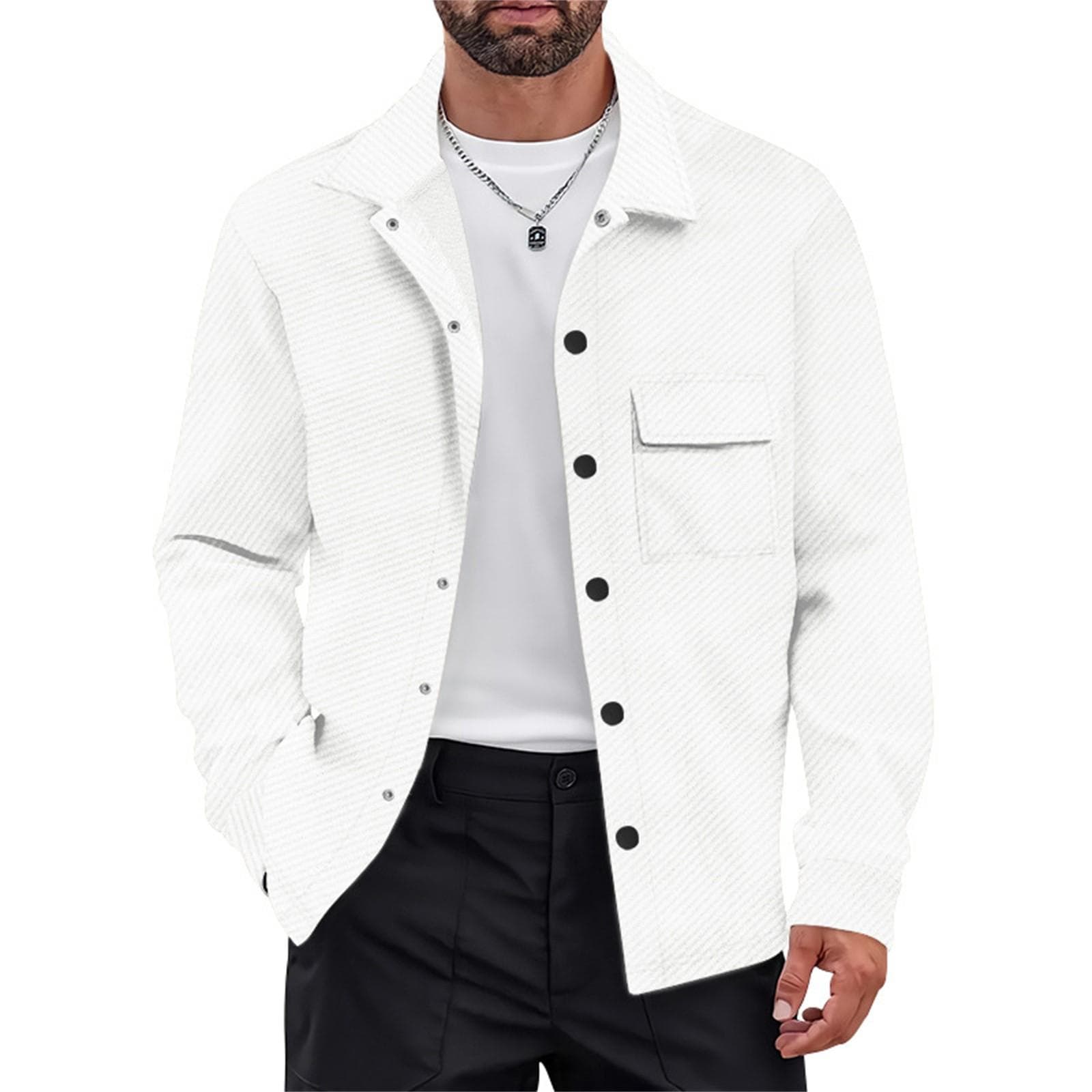Heavy Men's Casual Vintage Knit Lapel Shirt Jacket For Men's Wear XL white