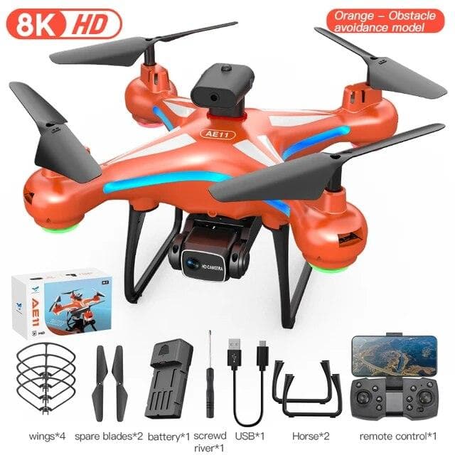 New AE11 MAX Drone 8K HD Dual ESC Camera Optical Flow Localization Brushless Obstacle Avoidance 5G WIFI FPV RC Quadcopter Dron Toys Gift 3 battery orange