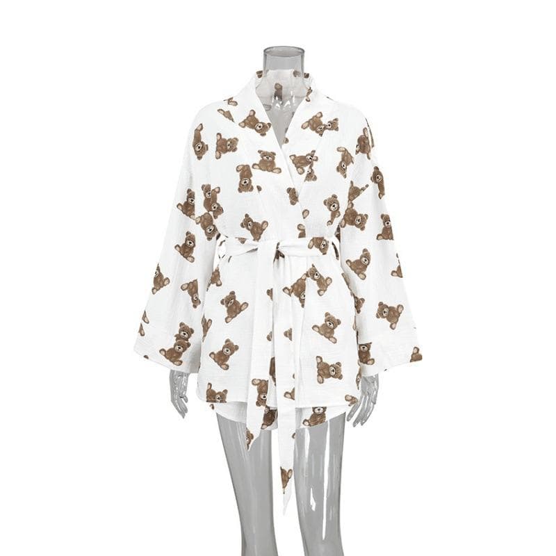 New Spring and Autumn Pure Cotton Cute Printed Long-sleeved Shorts Pajamas Two-piece Set Women's Home Wear L