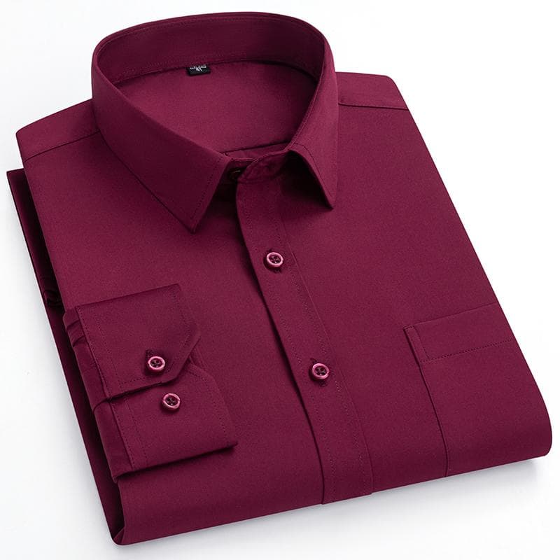 Men plain shirts Non-Iron Antiwrinkle Long Sleeve Regular Male Dress Shirt with Chest Pocket Turn Down Collar 42