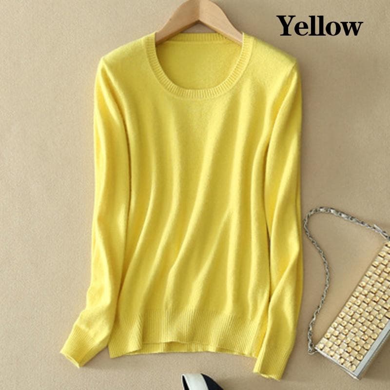 Women's Cozy Knitted Pullover Cashmere Sweater Crew Neck Fuzzy Slim Fit Red Black Wool 2XL yellow