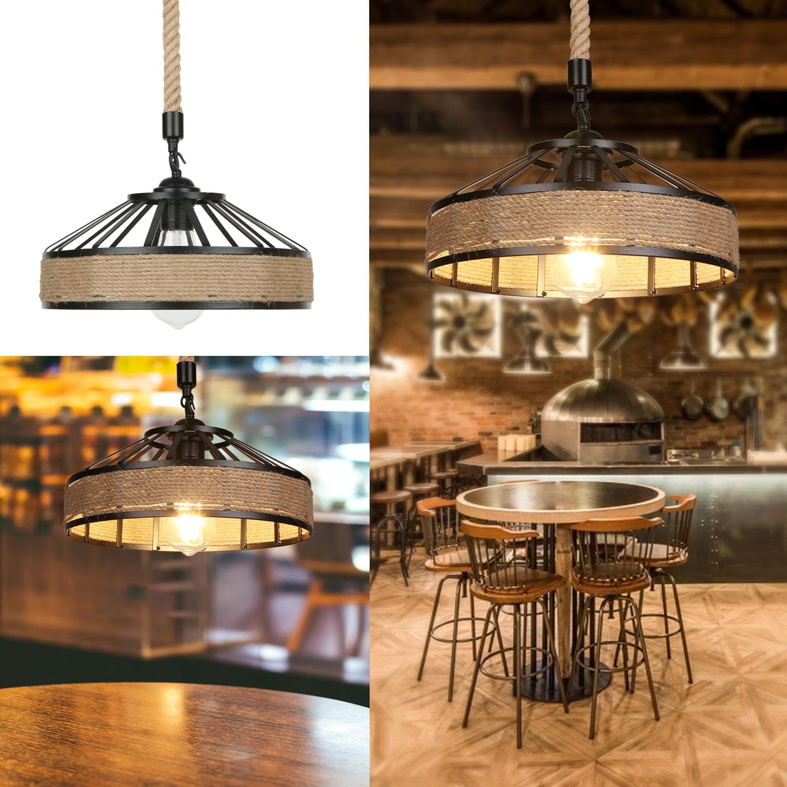 Industrial Hemps Rope Pendants Light Basket Rustic Chandelier Vintage Ceiling Lamp Iron Metal AC220-240V E27