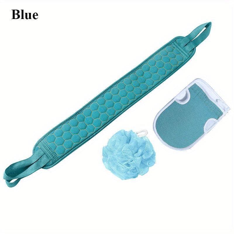3pcs Exfoliating Bath Towel Set Exfoliating Gloves Bath Flower Back Scrubber Bath Shower Loofah Sponge Dead Skin Remover Bathroom Accessories blue