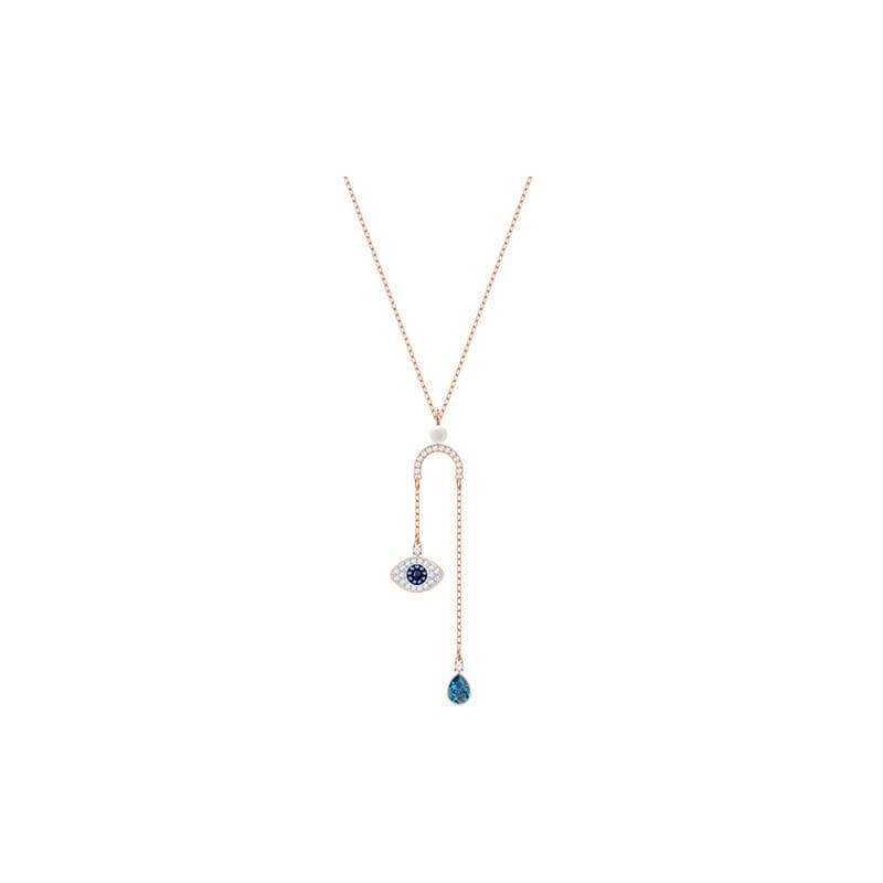 Swarovski Symbolic Evil Eye Y-Shaped Crystal Necklace Women necklace Blue Rose-Gold 5425861 Box (Random Color)