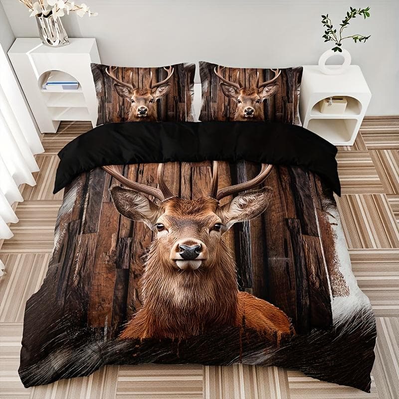 3pcs Duvet Cover Set Forest Animal Deer Print Bedding Set, Soft Comfortable Duvet Cover, For Bedroom, Guest Room Au Single 140x210cm