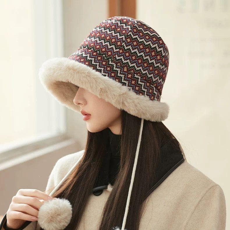 Knitted Hat for Women Retro Winter Thick Warm and Cold Proof Thickened Thermal Knitted Hats One Size red
