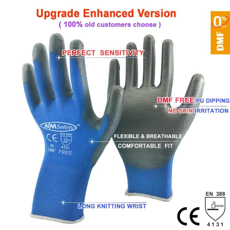 24Pieces/12 Pairs Safety Working Gloves Black Pu Nylon Cotton Glove Industrial Protective Work Gloves NMSafety Brand Supplier S
