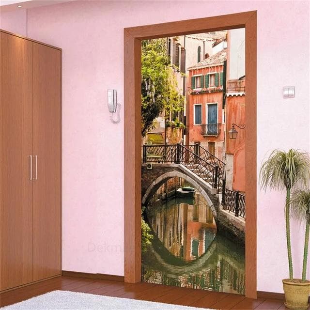 3D Scenery Porch Vinyl Door Sticker For Bedroom Home Decor Self Adhesive Removable Wall Decal Door Renovation Waterproof Poster 40x120cm(not cut)