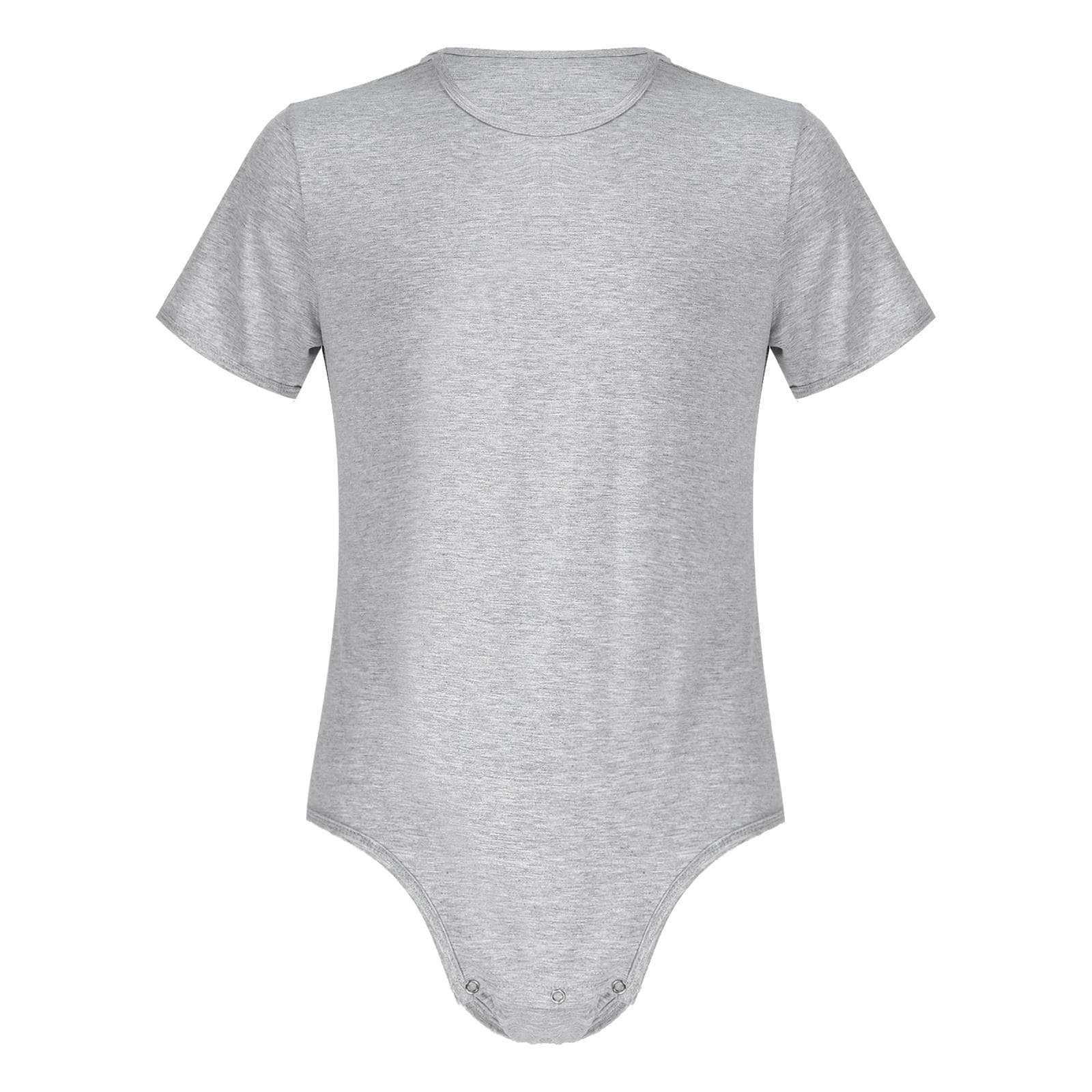 Men's Clothing Adults One Piece Babies Rompers Lingerie Party Clubwear Short Sleeves Press Crotch T-shirt Bodysuit Pajamas L light grey