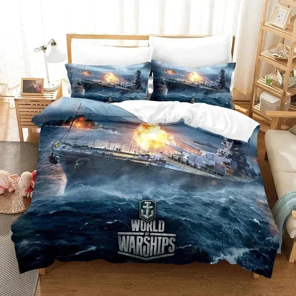 3D Print Game World of Warships Bedding Set Duvet Cover Bed Set Quilt Cover Pillowcase Comforter king Queen Size Boys Adult EU Single 135x200cm