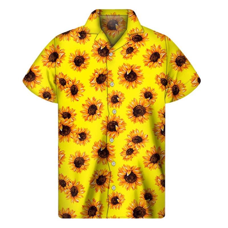 3d Plants Sunflower Print Shirt For Men Fashion Classic Short Sleeve Summer Vacation Shirts Breathable Tops Hawaiian L