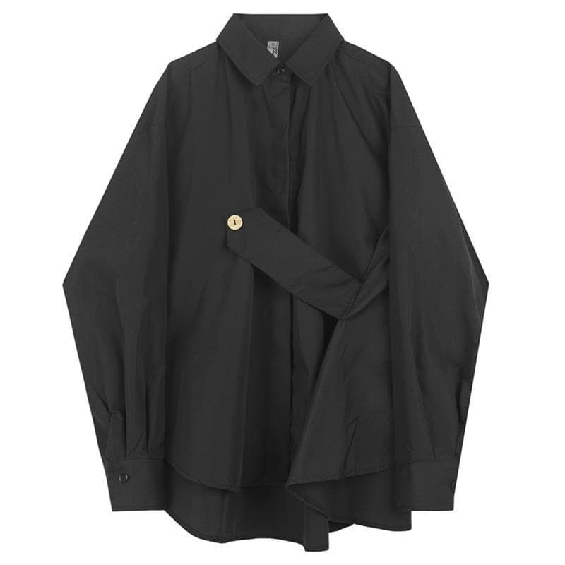 Women's Blouse Asymmetrical Japanese Style Top Streetwear Punk Cool Black Shirt Oversize Long Sleeve Button Up Alt Clothes S black