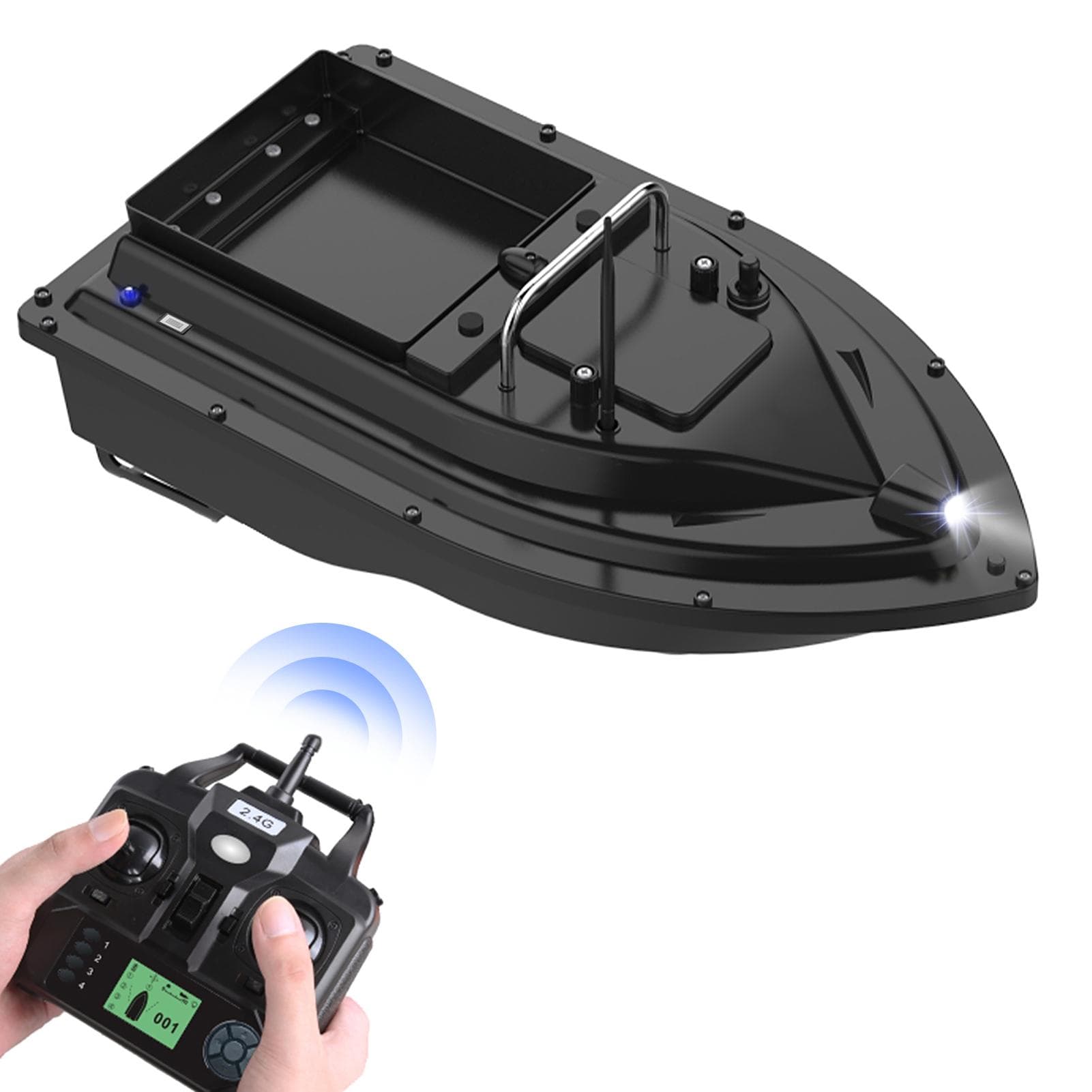 GPS Fishing Bait Boat with Large Bait Container Automatic Bait Boat with 400-500M Remote Range 10000mAh black
