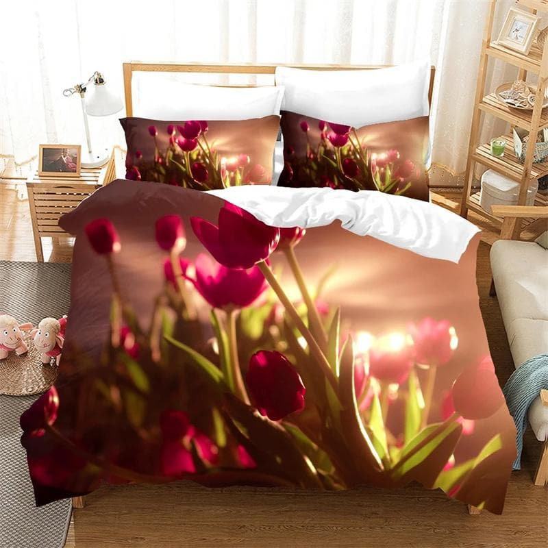 Flower Tulip Elegant Floral 3d Duvet Cover for Women Gifts Luxury Mother's Day Warm Gifts for Bedroom Decoration Queen King Size 228x228cm 3pcs
