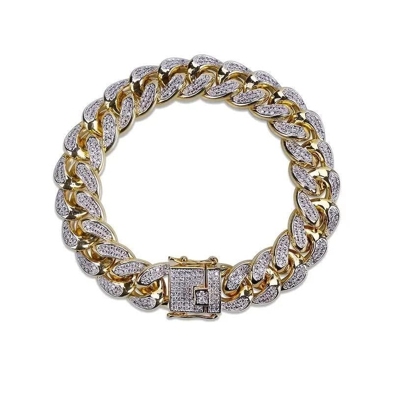Hip Hop Iced Out Bracelet Cuban Chain Cubic Zirconia Bracelet for Men Gold Plated Anniversary Party Gift