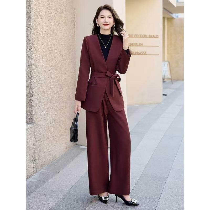 Suit Suit for Women, Autumn New Temperament, Goddess Style Professional Wide-leg Pants Two-piece Set XL
