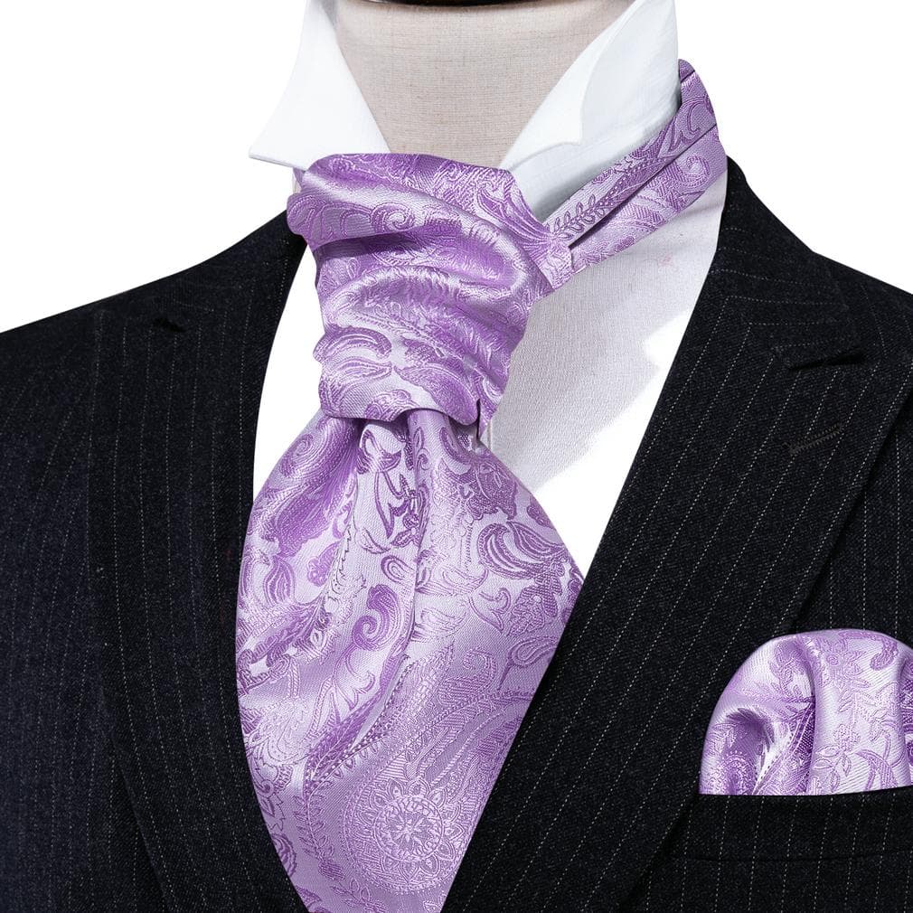 Barry.Wang Mens Formal Wedding Cravat Tie Pocket Square Cufflinks Silk Paisley Plaids Ascot Tie Set AS-0084