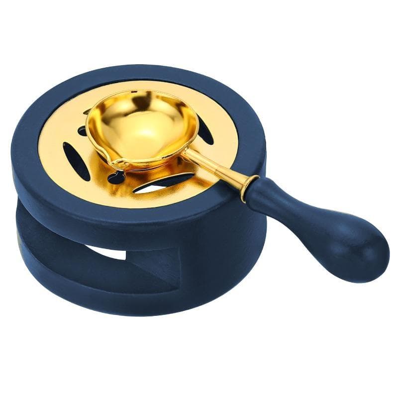 Lacquer Seal Complete Set of Vintage Solid Wood Stove with Spoon Furnace Wax Melting Pot Craft Supplies DIY dark blue
