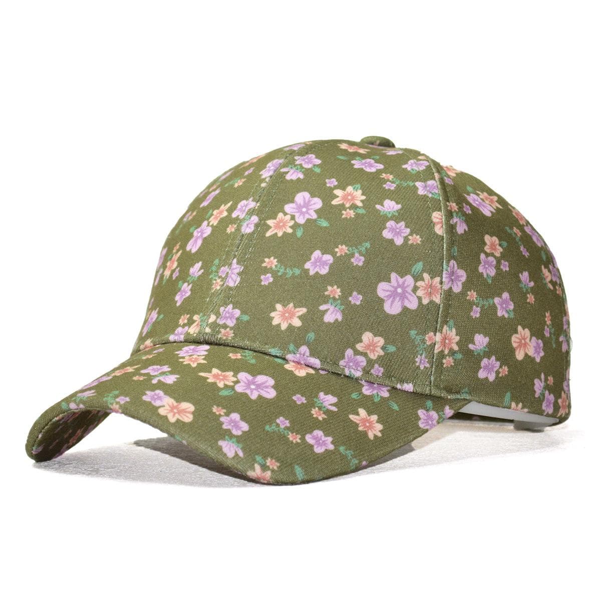 Spring and Summer New Printed Cap Women's Korean Version Fashion Versatile Floral Baseball Cap Outdoor Sun Protection Hat M 56-58cm green