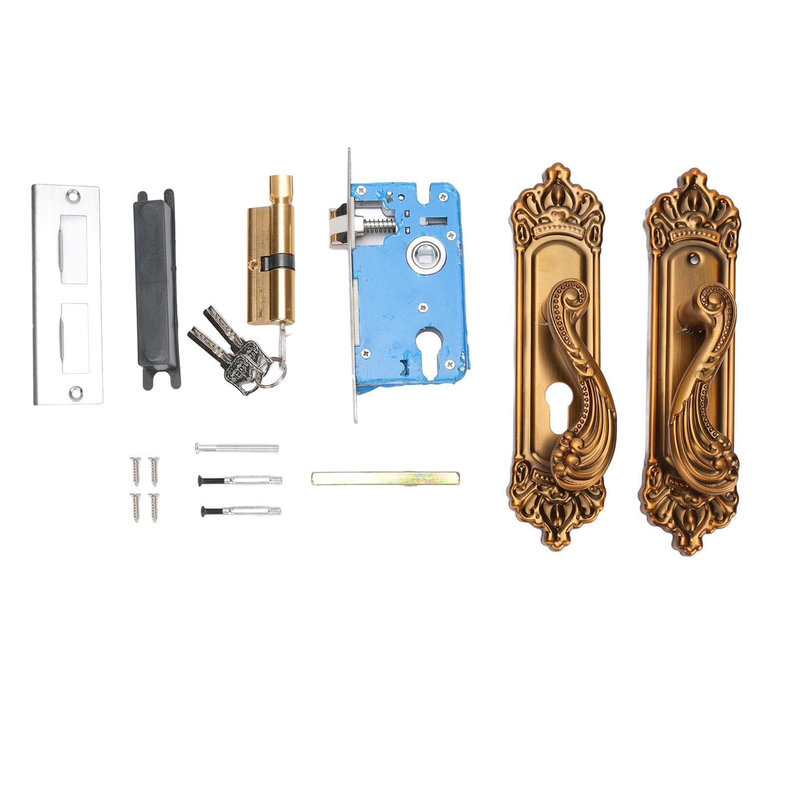 European Style Door Handle Lock Set Aluminum Silent Retro Interior Entry Door Lever Lock with 3