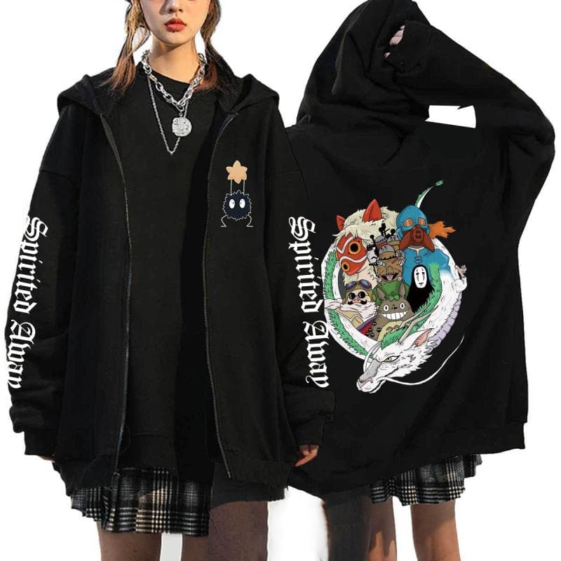 Anime Totoro Sweatshirts Men and Women Zipper Jackets Hooded Sweatshirts Casual Hip Hop Zip Up Hoodie XL