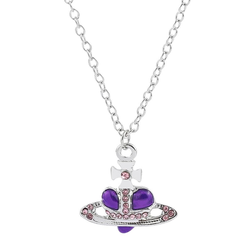Vivienne Chain Saturn Necklace Love Heart Pendant Necklace For Women purple