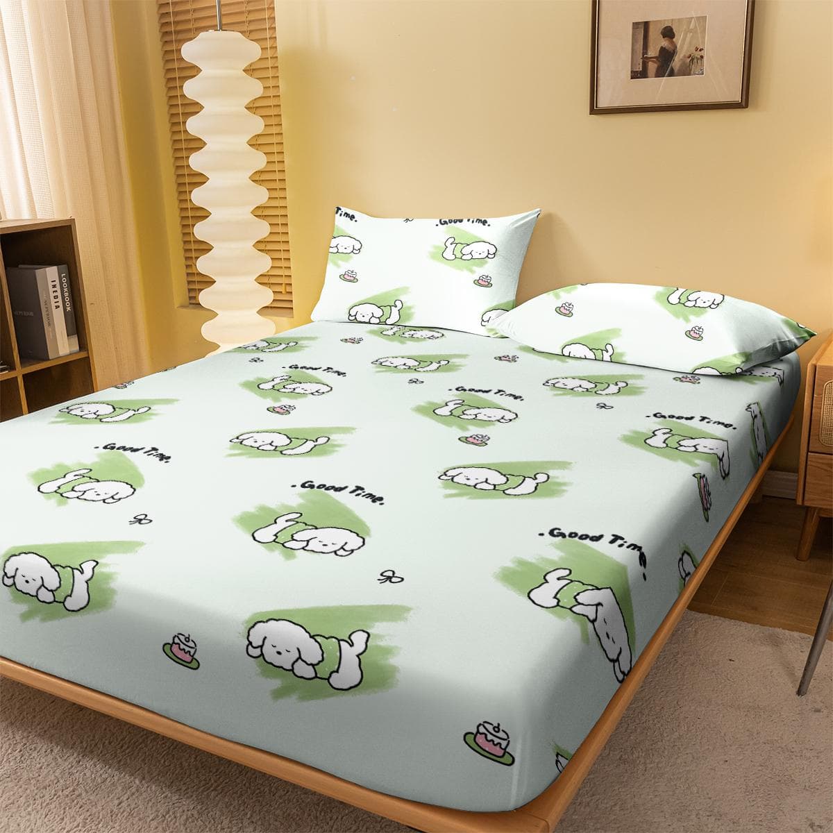 1 Cartoon Cute Animal Dog Printed Matte Fitted Sheet, Bedroom Printed Bed Cover, Bedding (Excluding Pillowcases) 71x132cm