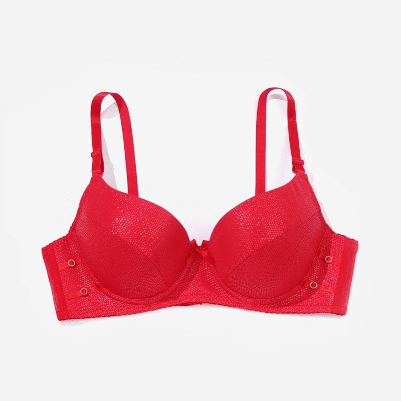 Women Sexy Soft Pu Leather Splice Sponge Padded B Cup Underwire Push Up Bra 80B red