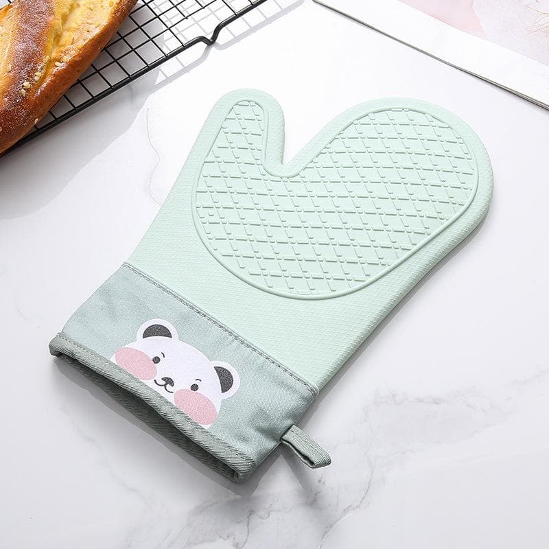 1pc Oven Silicone Gloves Anti-scald Gloves Cute Oven Mitt Heat Resistant Gloves Microwave Oven Baking Tools Kitchen Bakeware green