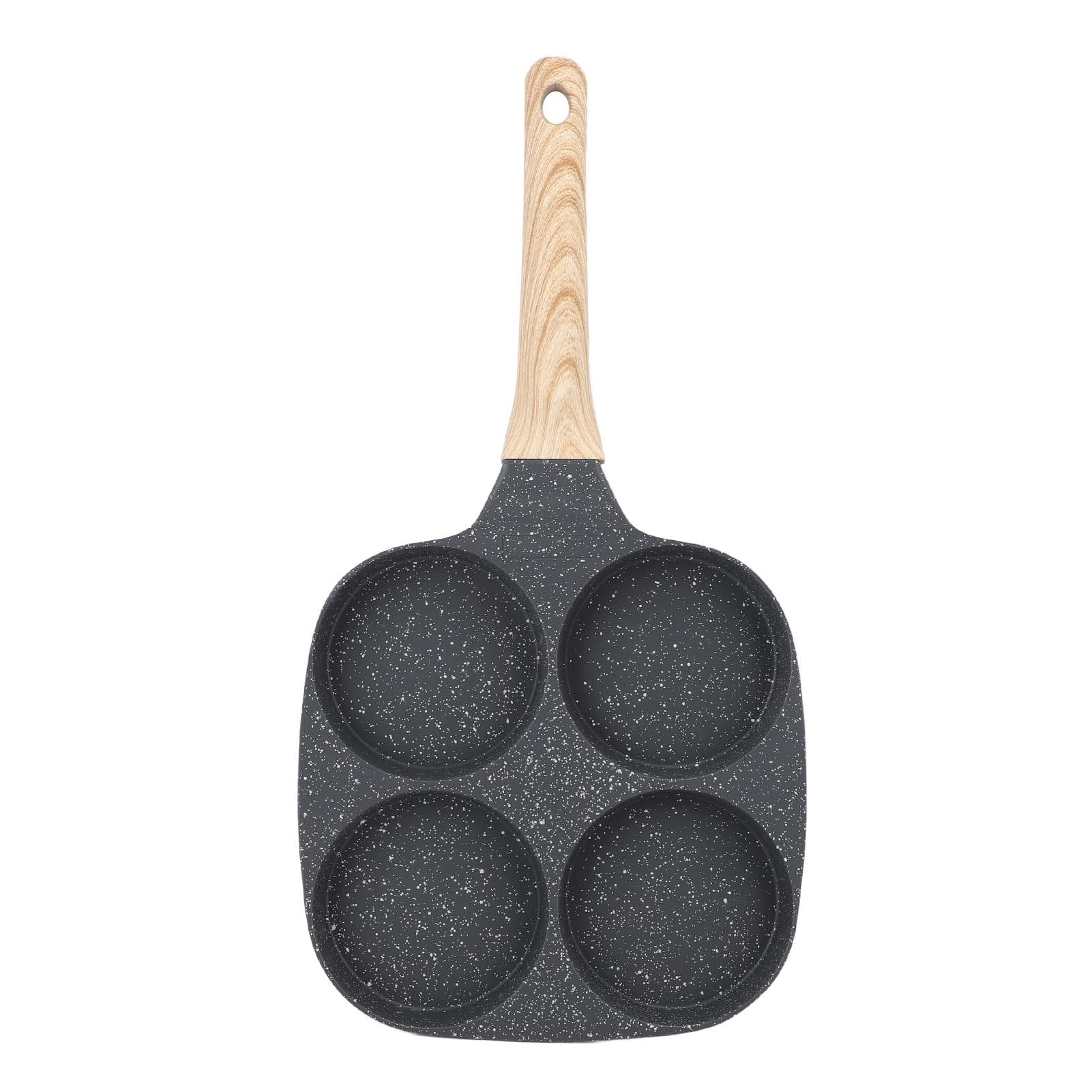 Aluminum 4 Cup Egg Frying Pan Non Stick Egg Cooker Pan Pancake Pan Easy Clean Wooden Handle For Gas Regular Style