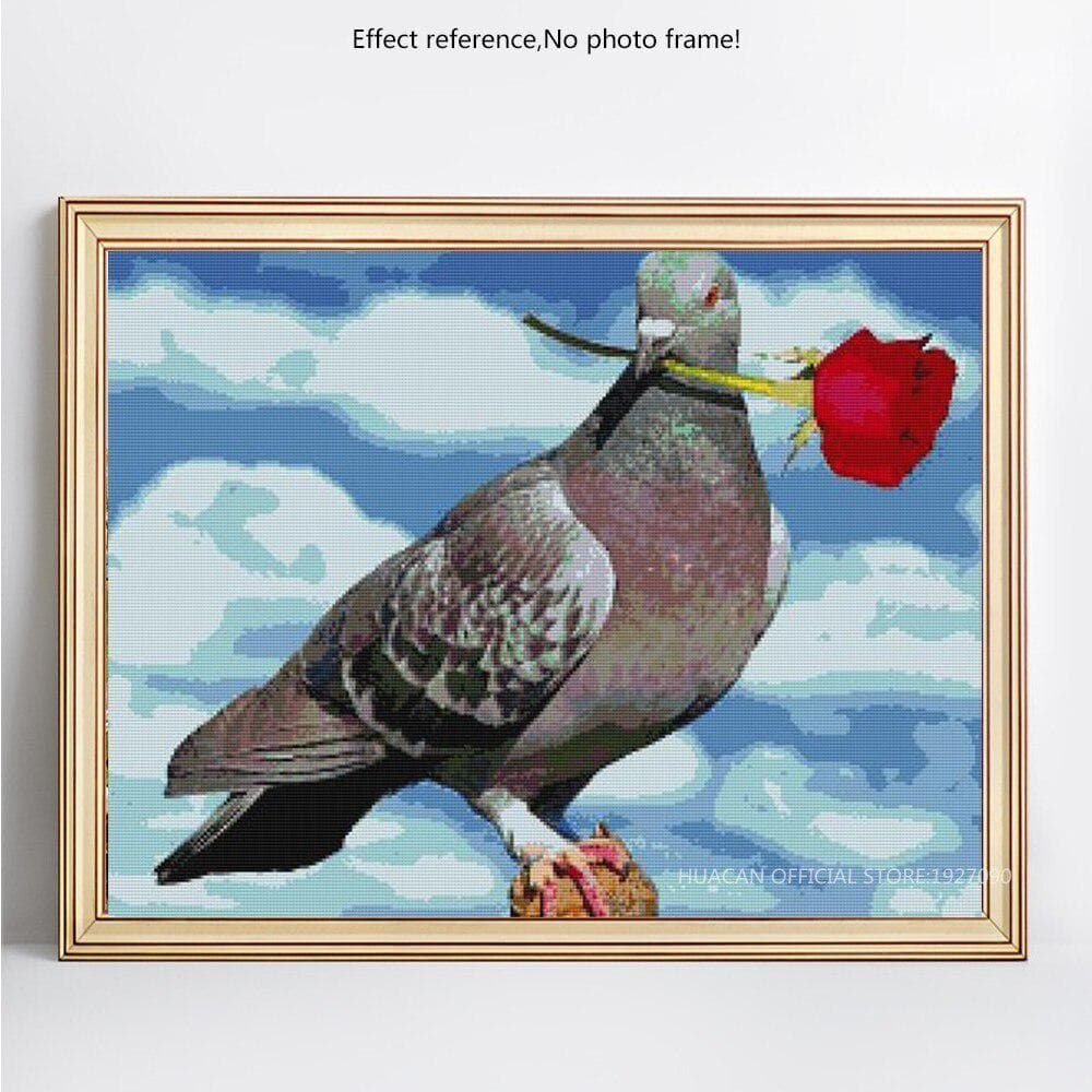 Diamond Painting Animal Pigeon And Rose Rhinestone Diamond Embroidery Cross Stitch 30X40CM