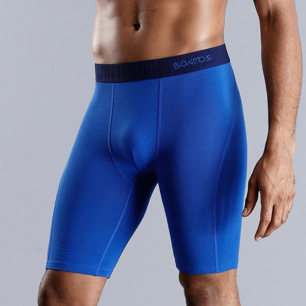 BONITOS 1Pcs Long Men's Underpants Cotton Men Boxers Comfortable Underwear For Man Solid Color XL light blue