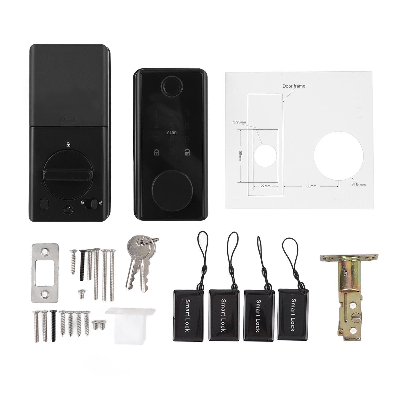 Smart Door Lock Fingerprint Key Card Password APP Control Door Lock Kit for 35 to 60mm Wooden Door