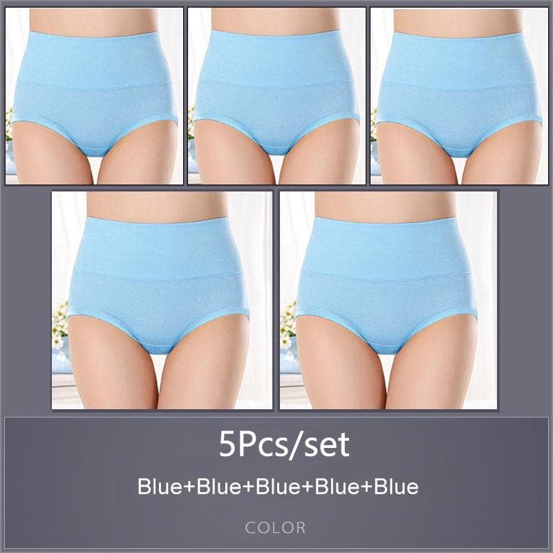 5PCS/Set Women's High Waist Cotton Panties Briefs Soft Breathable Comfy Underwear Plus Size M-XXXXL M&5pcs