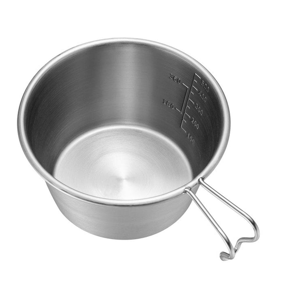 Outdoor Stainless Steel Bowl Camping Cup Portable Tableware Wide Mouth Pot 250ml with Handle for 500ml silver