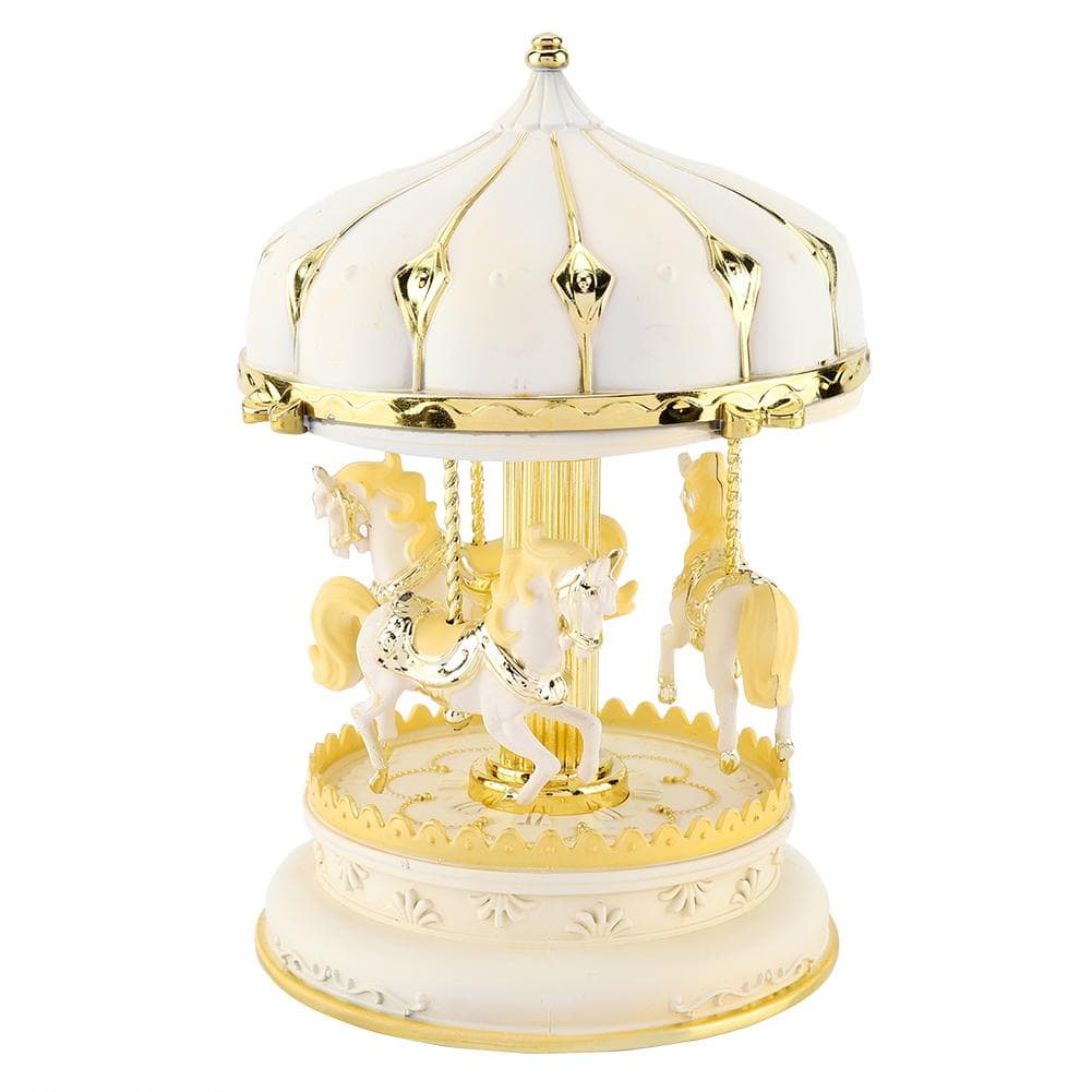 Plastic Romantic Three Horses Carousel Music Box Birthday Kids Anniversary Gift (Gold)