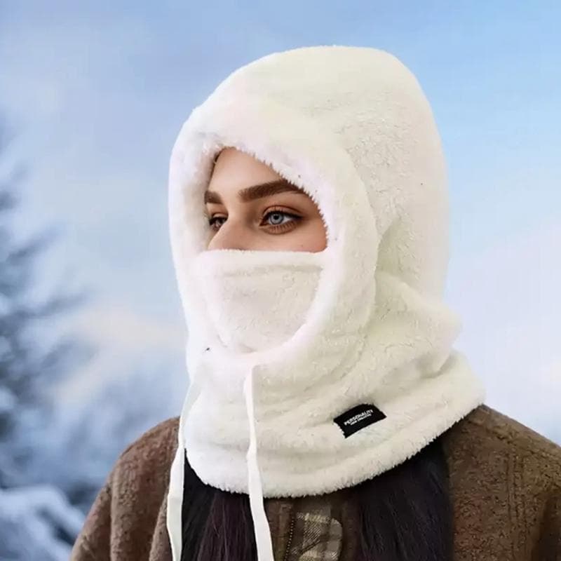 Women's Winter Warm Earmuffs Neck Cover Fleece Windproof Mask white