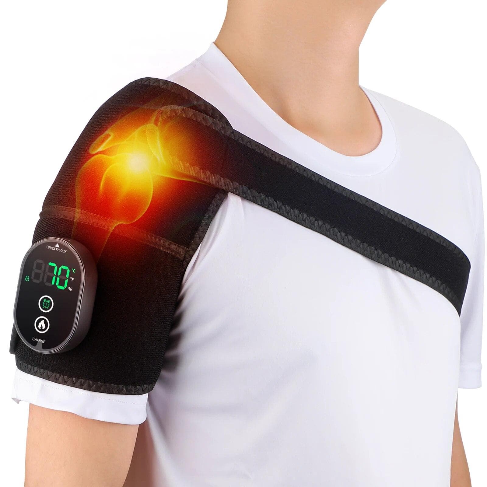 Electric Shoulder Massager Heating Knee Massager for Pain Relief Belt Hot Compress Therapy Elbow Shoulder Knee Massage Warm Wrap GERMANY black