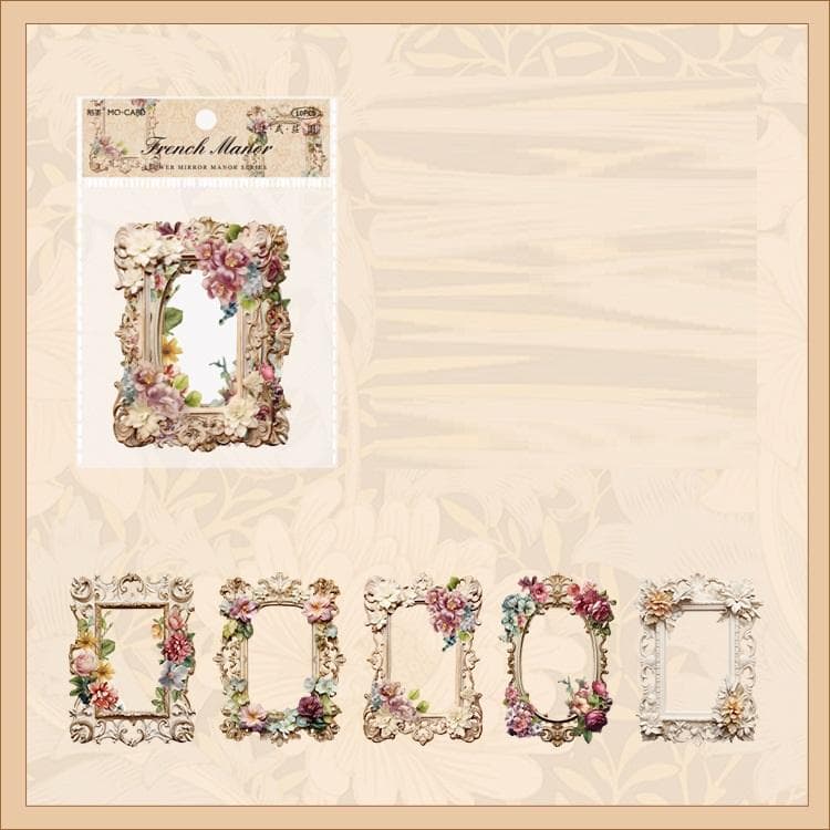 10 Sheets Flower Mirror Manor Series Vintage Relief Hollow Material Decor Collage Card Creative DIY Journal Stationery