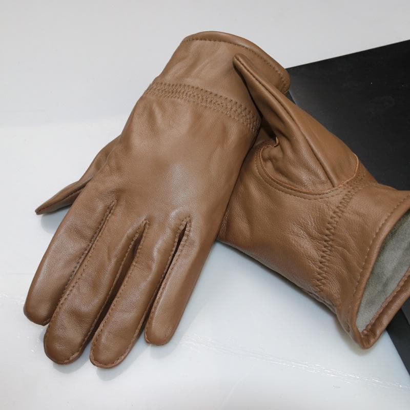 Men's Sheepskin Leather Winter Driving Gloves: Warm, Plush, and Durable for Motorcycle Riding. L