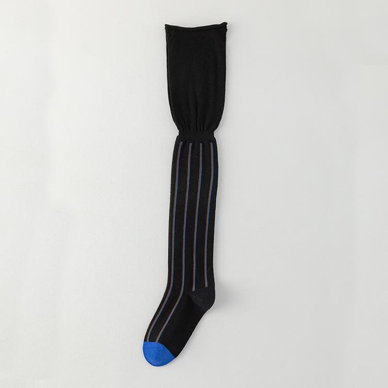 Autumn/Winter Women's Socks With Thigh High Socks Vertical Stripes Loose Mouth Fashion Cotton Knee Length Stockings black