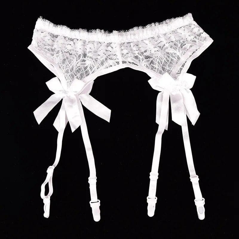 2023 Sheer Lace Ligas Sexy Top Thigh Highs Garter Belt Stockings Bondage Lingerie Garter Belt Suspender Set One Size white