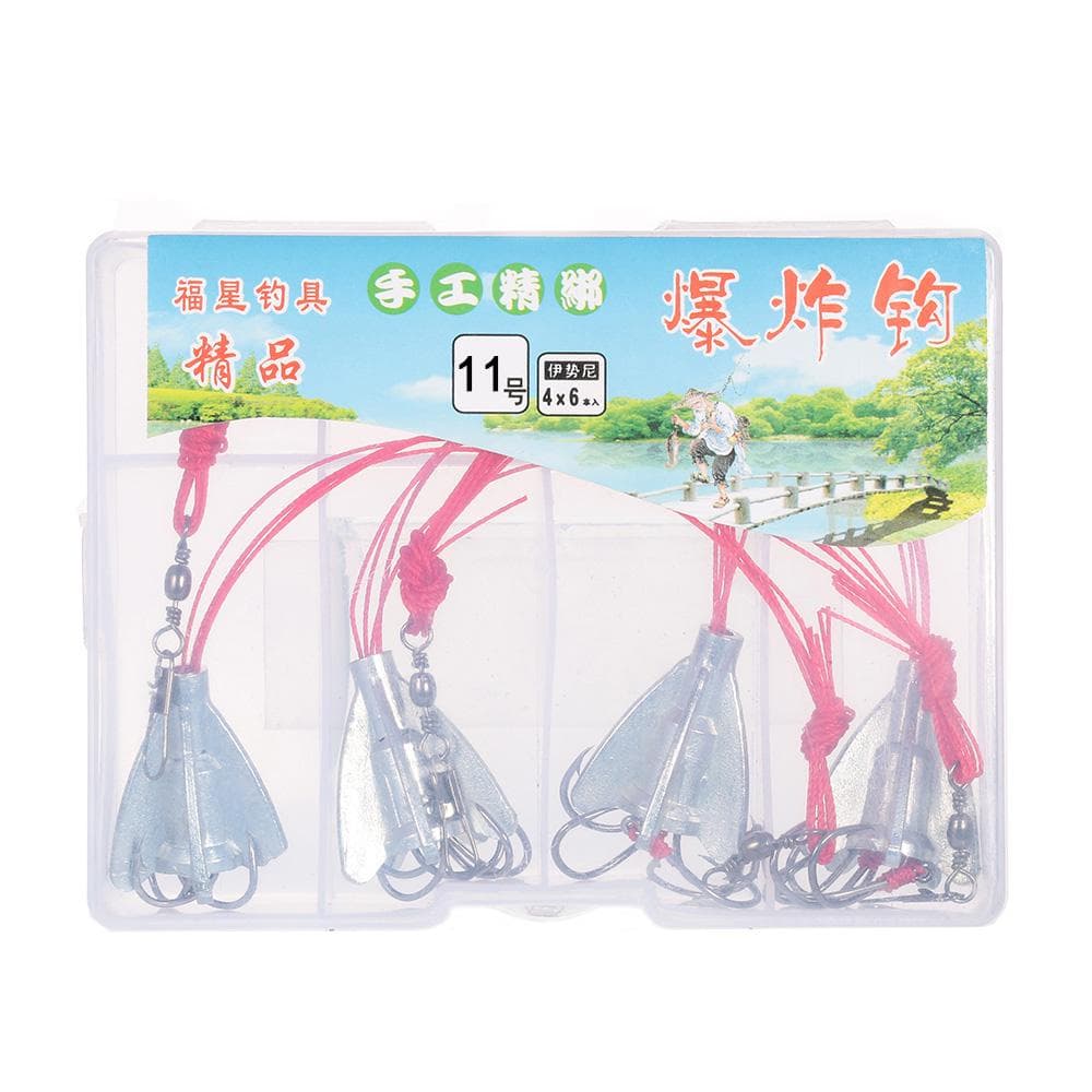 4pcs Fishing Anti-hanging 6 in 1 Carbon Steel Explosion Hooks Lake Carp Fishing Hooks with Weight 11